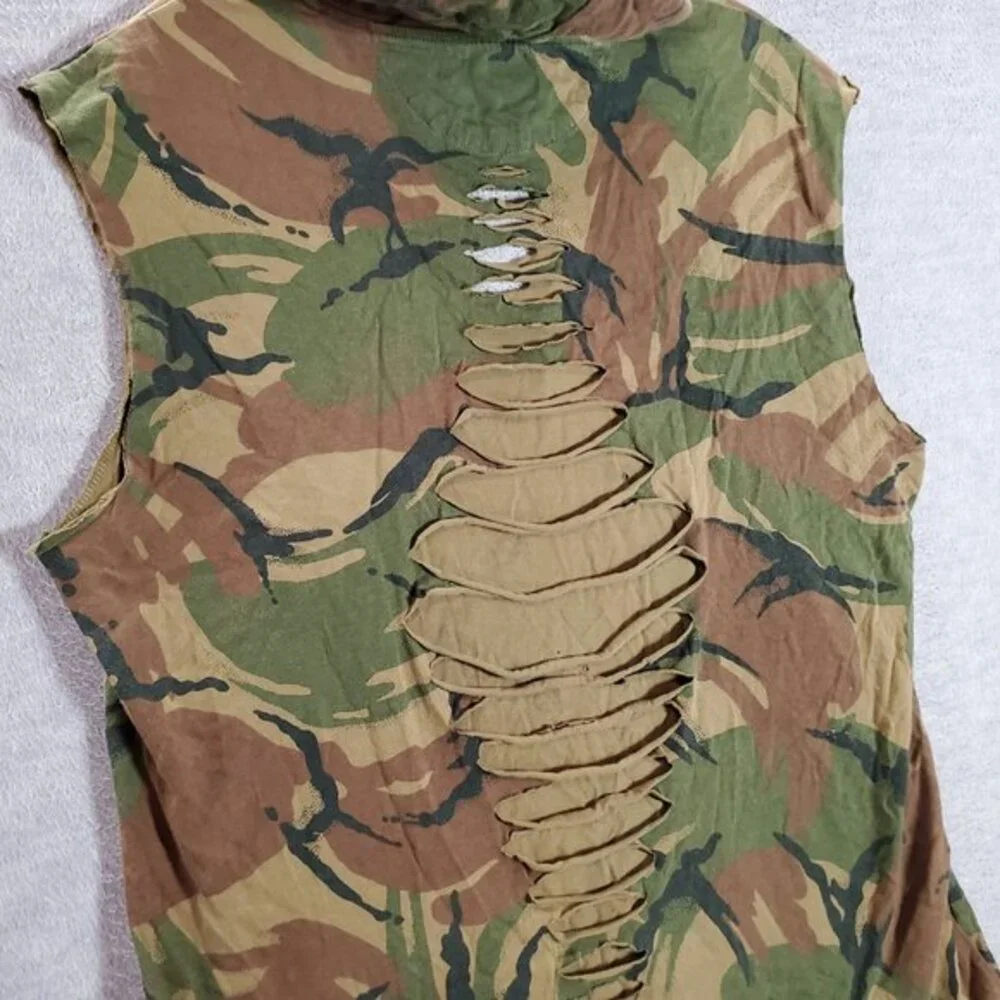 Polo Ralph Lauren Men Shirt Large Green Camo Hooded Custom‎ Cutoff READ
